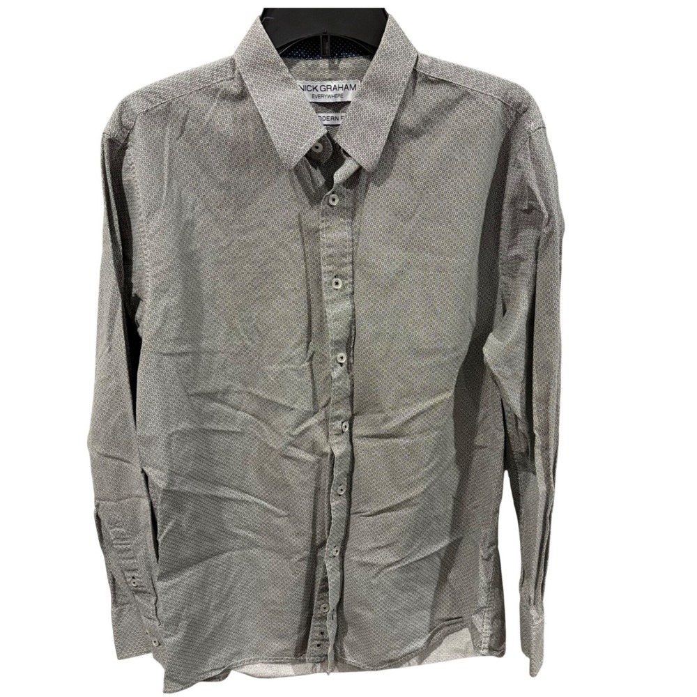 Nick Graham Everywhere Mens Grey Modern Fit Dress Shirt L 16-16.5 34-35 Preppy